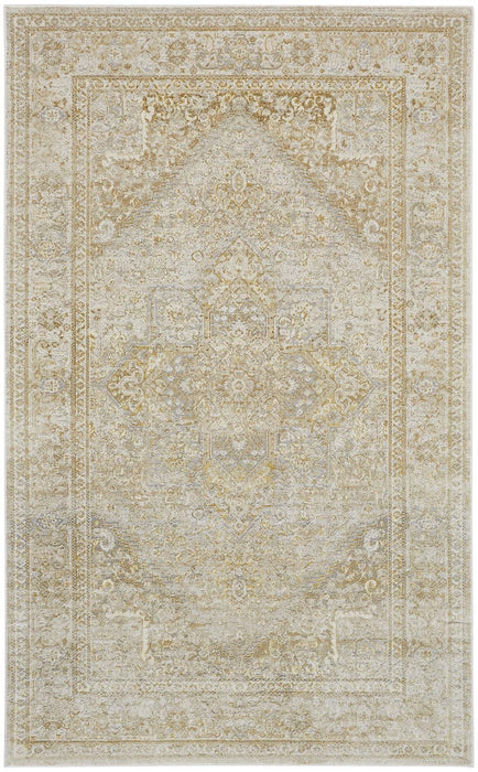 7' x 10' Floral Stain Resistant Area Rug - Ivory And Gold