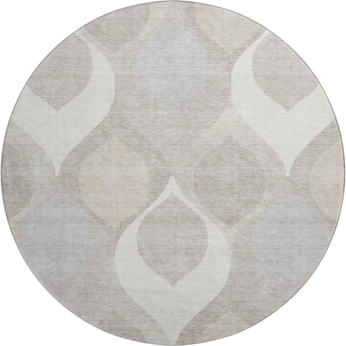 8' Ogee Washable Round Rug With UV Protection - Ivory