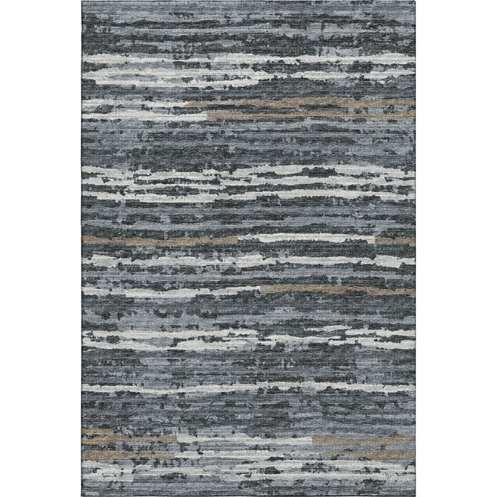 10' X 14' Striped Washable Area Rug With UV Protection - Graphite And Ivory