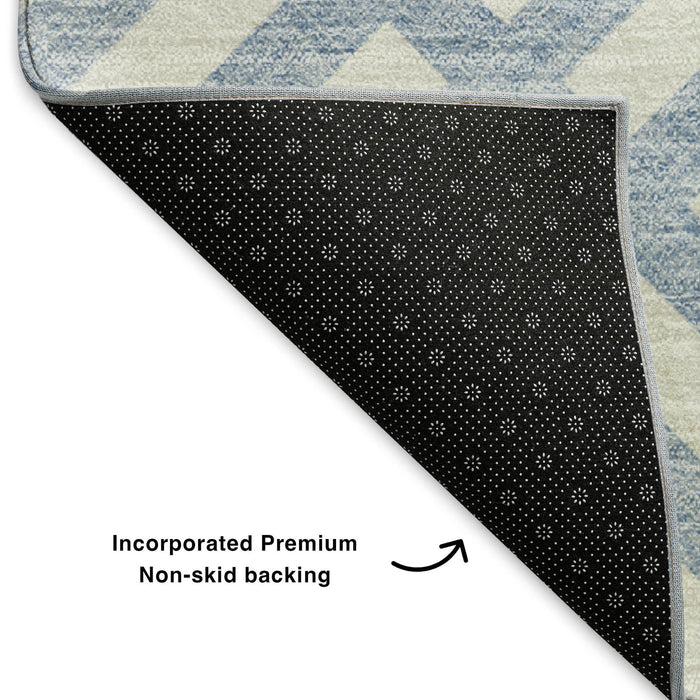 10' X 14' Geometric Washable Area Rug With UV Protection (652431) - Sky Blue / Ivory