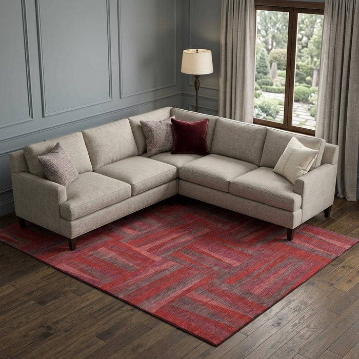 10' X 14' Geometric Washable Area Rug With UV Protection (679462) - Red / Burgundy