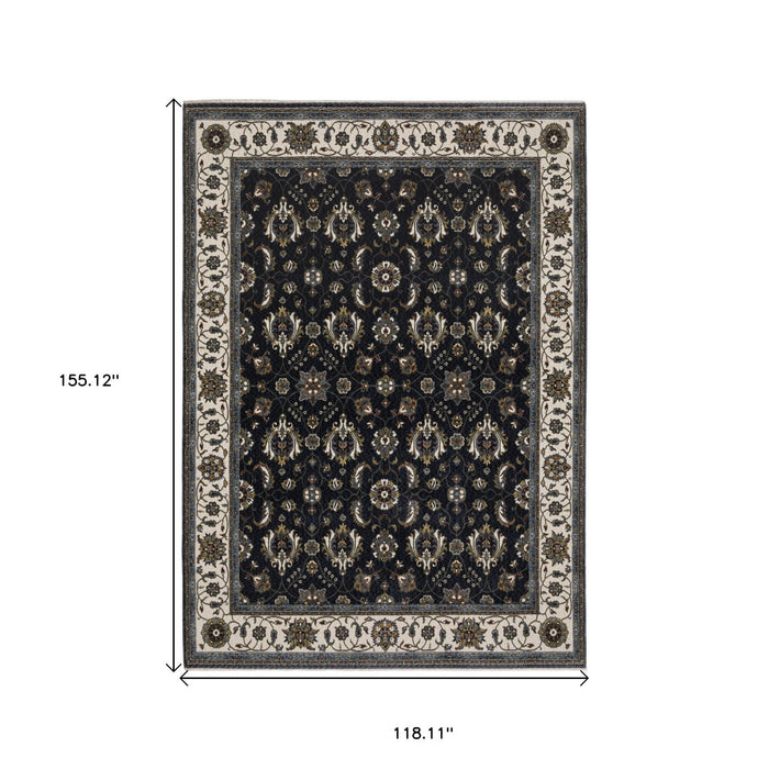 10' X 13' Oriental Area Rug With Fringe - Blue And Ivory