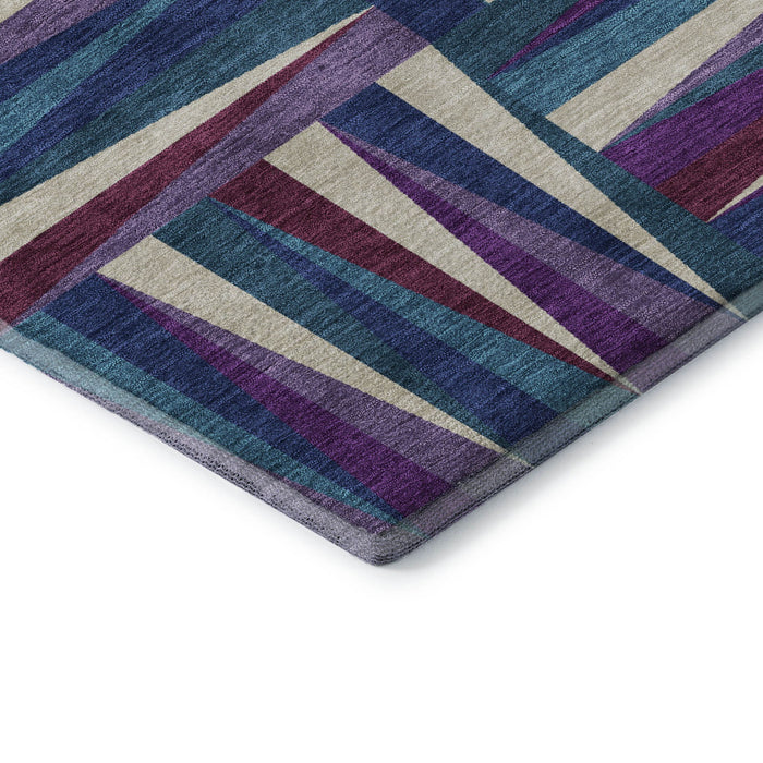 10' X 14' Geometric Washable Area Rug With UV Protection (679456) - Purple / Ivory / Blue