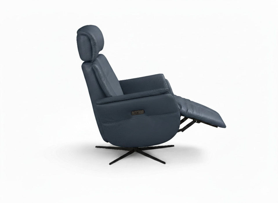 Genuine Leather Power Swivel Recliner - Blue