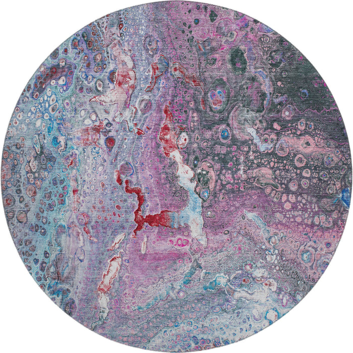 8' Abstract Washable Round Rug With UV Protection (650419) - Blue / Pink / Purple