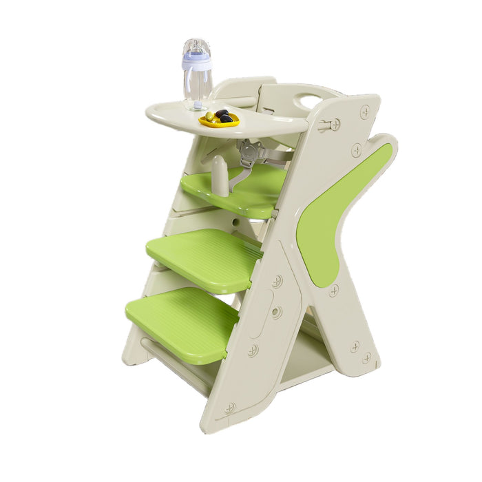 Giga multifunctional highchair for toddlers with adjustable height and 5-point safety seat belts, suitable for growing children.
