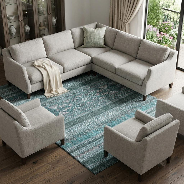 8' X 10' Southwestern Washable Area Rug With UV Protection (657459) - Teal / Ivory