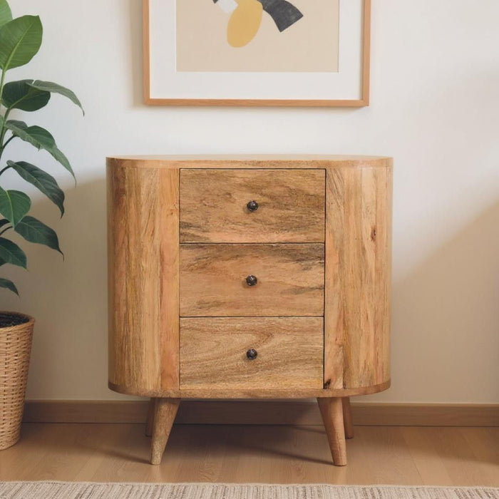 26" Solid Wood Oval Accent Cabinet With Three Drawers - Oak