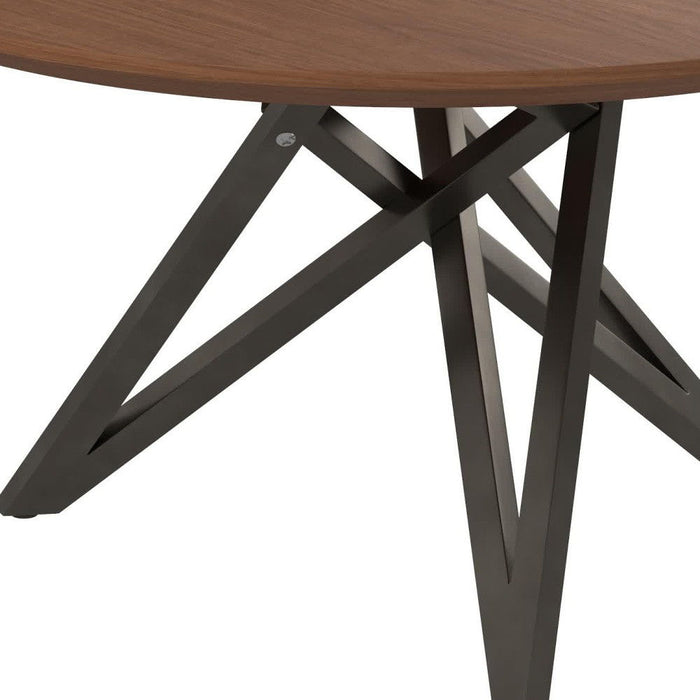 47" Wood And Stainless Steel Cross Leg Base Round Top Dining Table - Brown