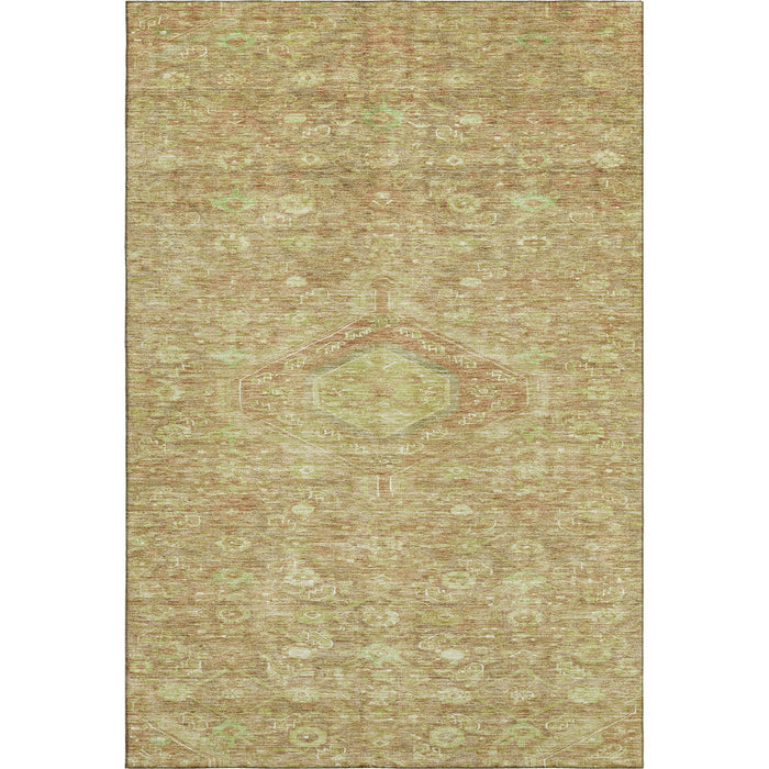 10' X 14' Floral Washable Area Rug With UV Protection (691812) - Terra Cotta / Artichoke Green