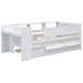 White Giga twin daybed with built-in drawers, trundle, headboard storage, study desk, and USB charging station for versatile sleeping space.