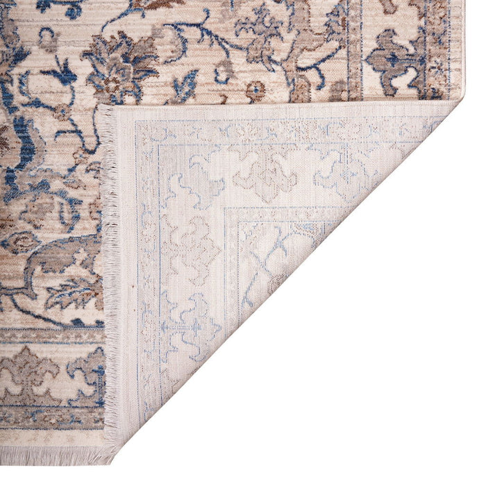 9' X 13' Oriental Area Rug With Fringe - Tan And Blue