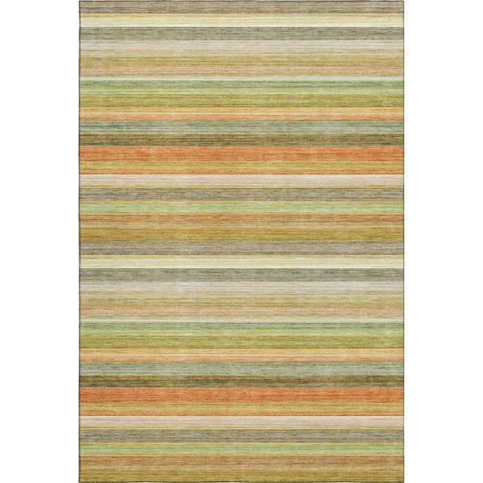 9' X 12' Striped Washable Area Rug With UV Protection (648039) - Fern Green / Orange / Beige