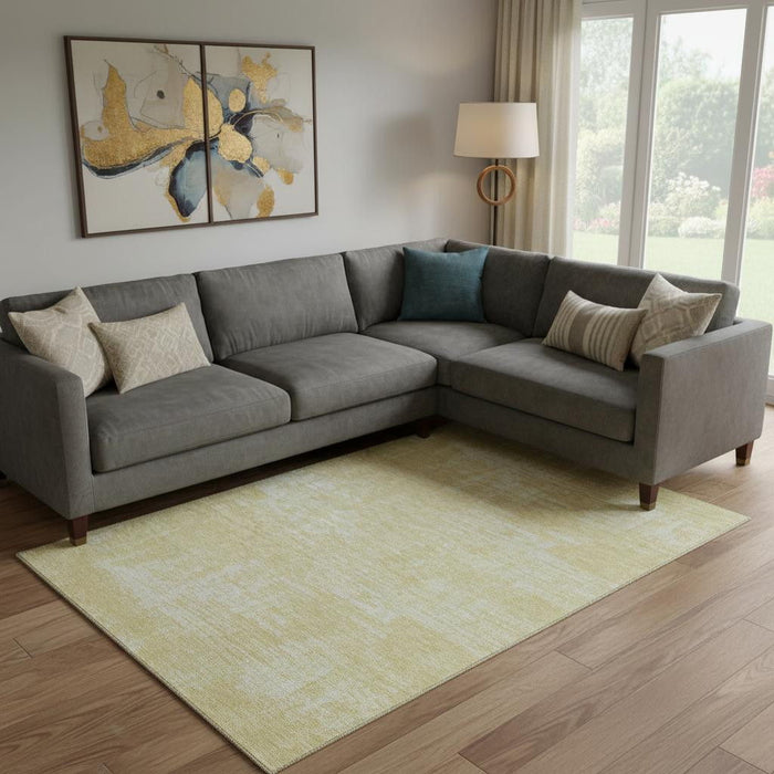10' X 14' Abstract Washable Area Rug With UV Protection (667156) - Wheat / Ivory