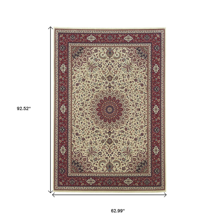 5' X 8' Oriental Area Rug - Ivory / Red