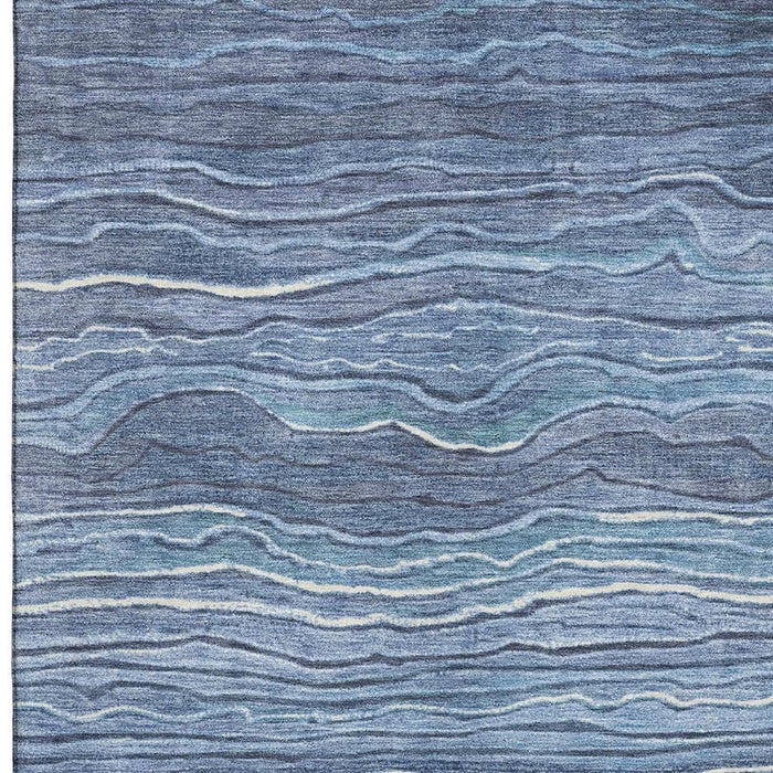 10' X 14' Striped Washable Area Rug With UV Protection (697704) - Blue / Ivory / Gray
