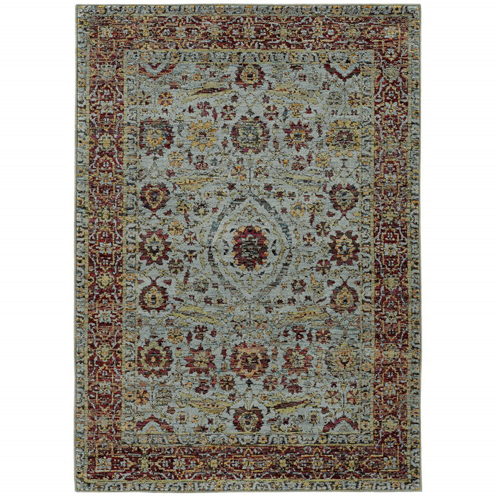 5' x 7' Oriental Power Loom Area Rug - Blue And Green