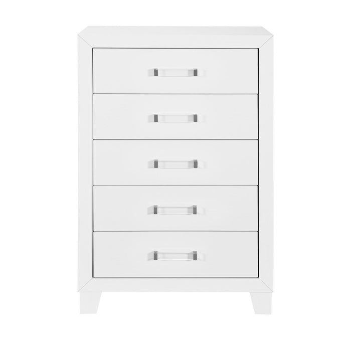 49" Wood Five Drawer Dresser - White