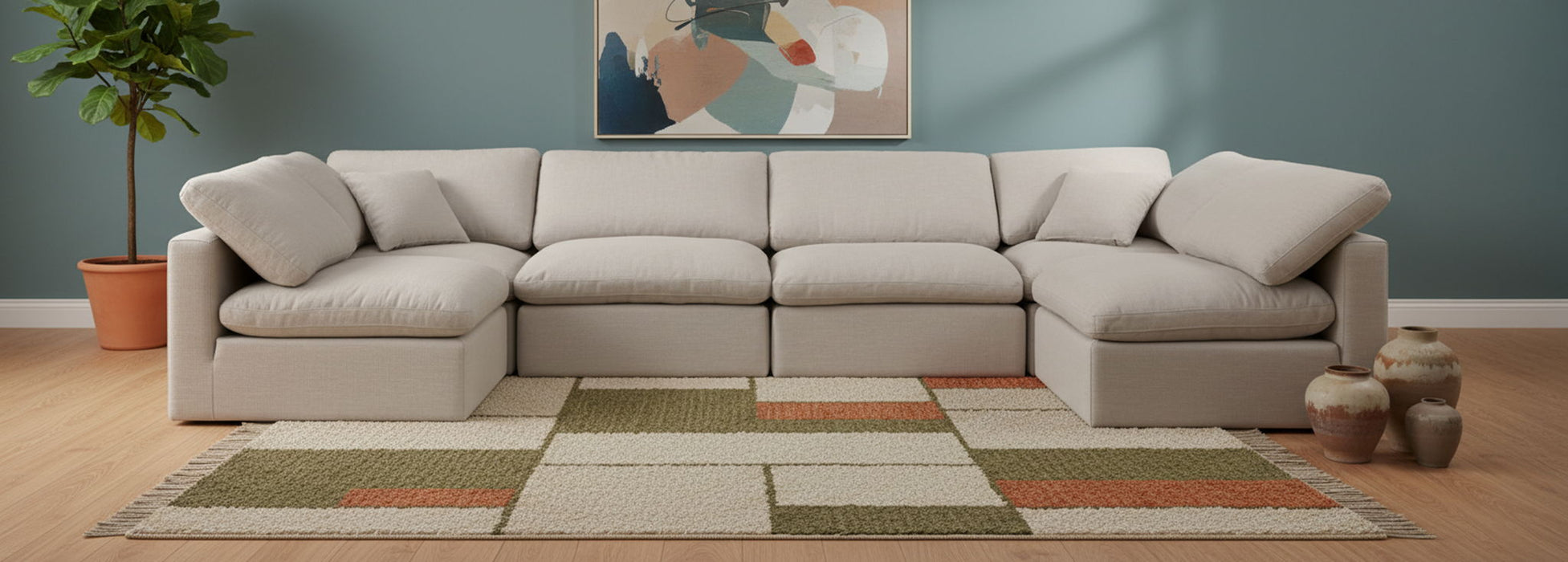 Indulge - Linen 6 Piece Modular U-Shaped Sectional