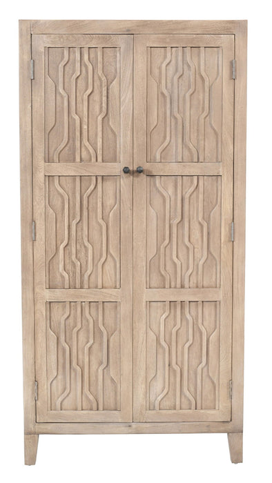 72" Distressed Solid Wood Frame Accent Cabinet With Two Doors - Ivory