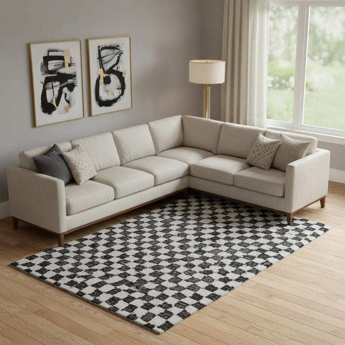 10' X 14' Geometric Washable Area Rug With UV Protection (709372) - Black / Ivory