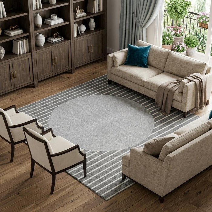 10' X 14' Striped Washable Area Rug With UV Protection (678293) - Gray / Ivory / Silver