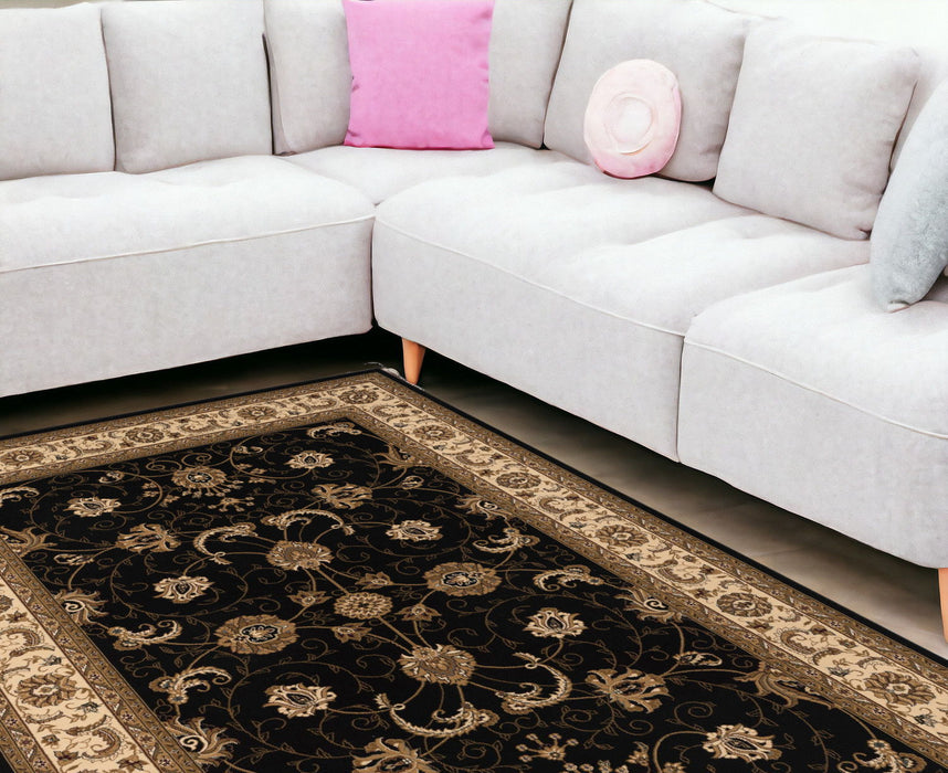 9.8' x 13.3' Oriental Washable Non Skid Area Rug - Beige And Black