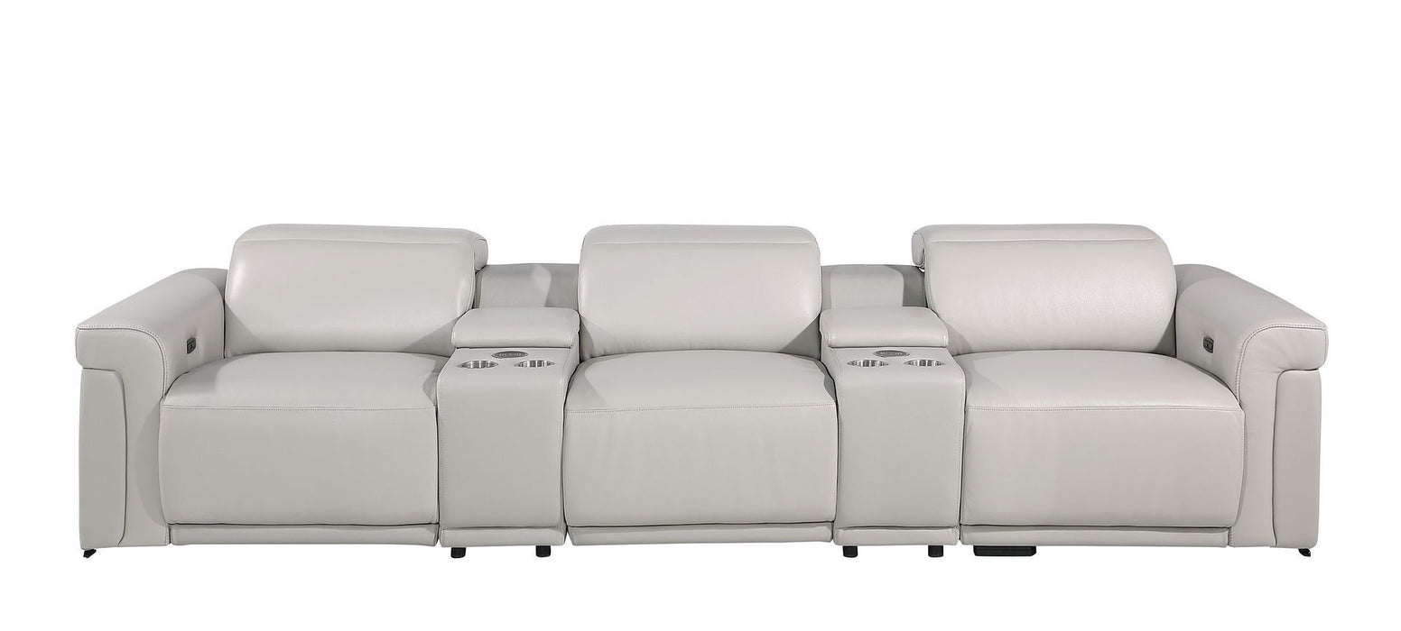 Top Grain Leather Reclining Metal USB Sofa (720368) - Light Gray
