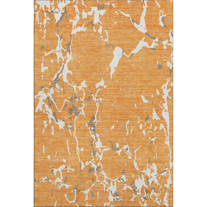 10' X 14' Striped Washable Area Rug With UV Protection (682067) - Orange / Ivory / Gray