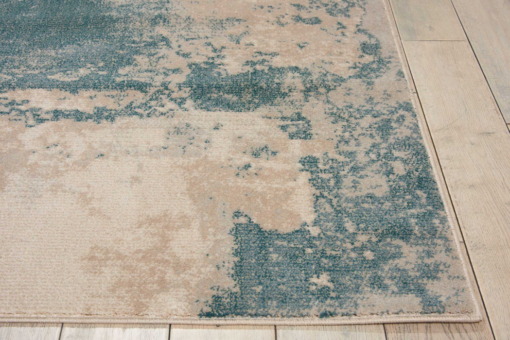 13' X 9' Abstract Non Skid Area Rug - Ivory And Teal