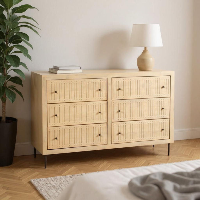 68" Solid Wood Six Drawer Dresser - Natural