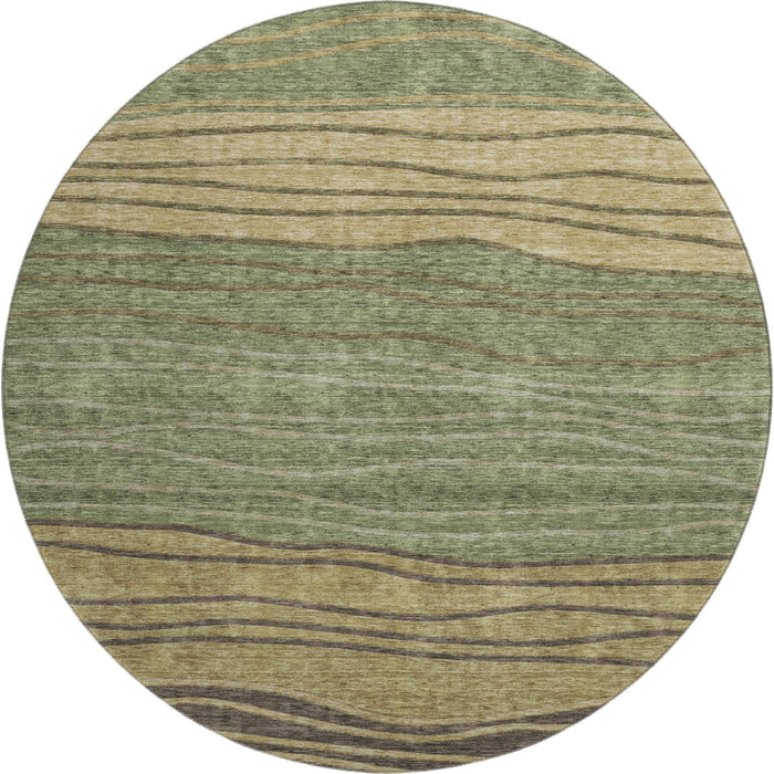 8' Striped Washable Round Rug With UV Protection - Olive Green