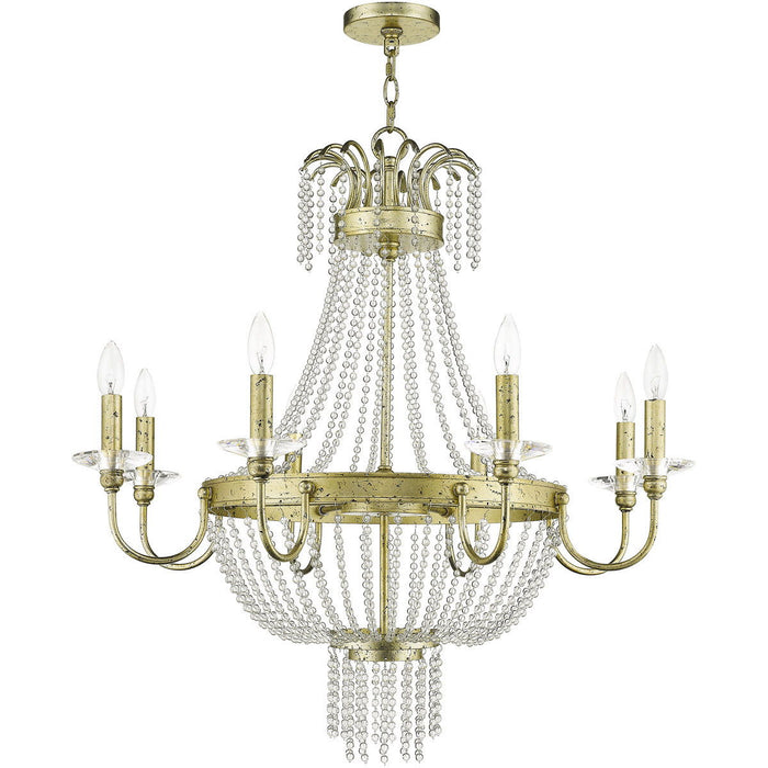 Eight Light Metal Dimmable Chandelier With Shades - Gold
