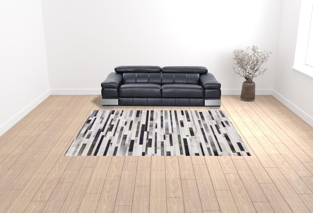 9' x 12' Geometric Power Loom Stain Resistant Area Rug - Gray Charcoal And Beige