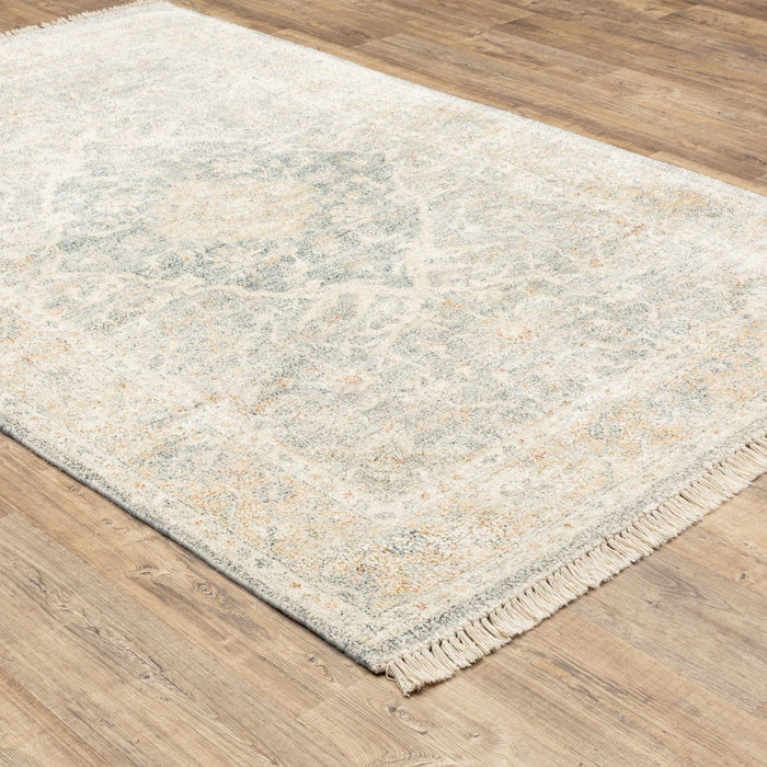 10' x 13' Oriental Hand Loomed Stain Resistant Area Rug With Fringe - Gray And Beige