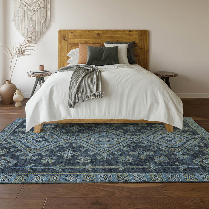 8' X 10' Geometric Washable Area Rug With UV Protection - Blue And Sky