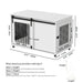 White Giga dog cage with sliding barn door, side access, lockable wheels, suitable for small to medium dogs, sturdy metal construction.