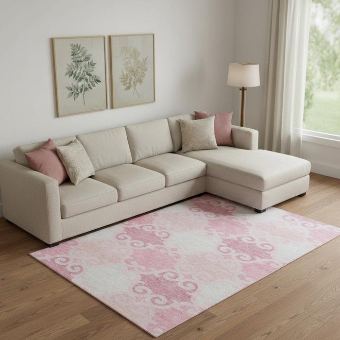 10' X 14' Trellis Washable Area Rug With UV Protection (670213) - Pink / Gray / Silver