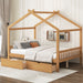 Giga house-style platform storage bed with headboard, footboard, two drawers, and roof design in a modern bedroom setting