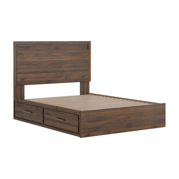 Janfyn Panel Storage Bed by Signature Design Ashley featuring built-in storage drawers and a modern wood finish.