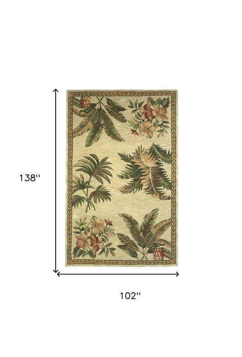 8' x 11' Wool With Laurel Border Palm Tree Area Rug - Ivory