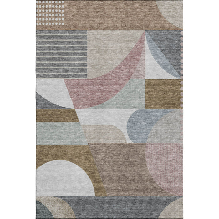 10' X 14' Geometric Washable Area Rug With UV Protection (696572) - Coffee / Mauve / Ivory