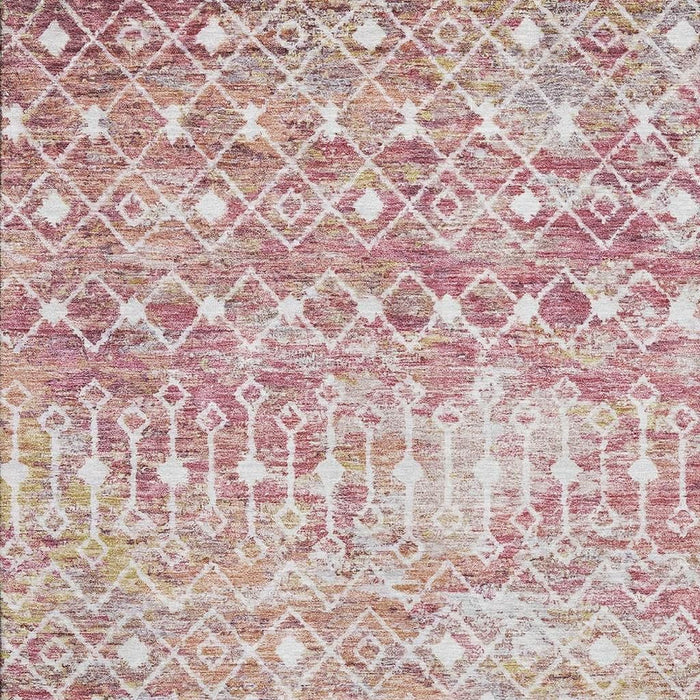 10' X 14' Geometric Washable Area Rug With UV Protection (695660) - Pink / Ivory / Wheat