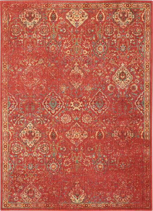 5' X 7' Floral Distressed Non Skid Area Rug (551013) - Brick Red / Tan