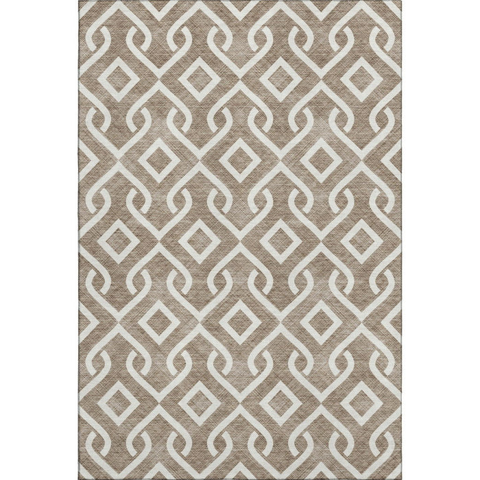 10' X 14' Geometric Washable Area Rug With UV Protection (652485) - Brown / Ivory