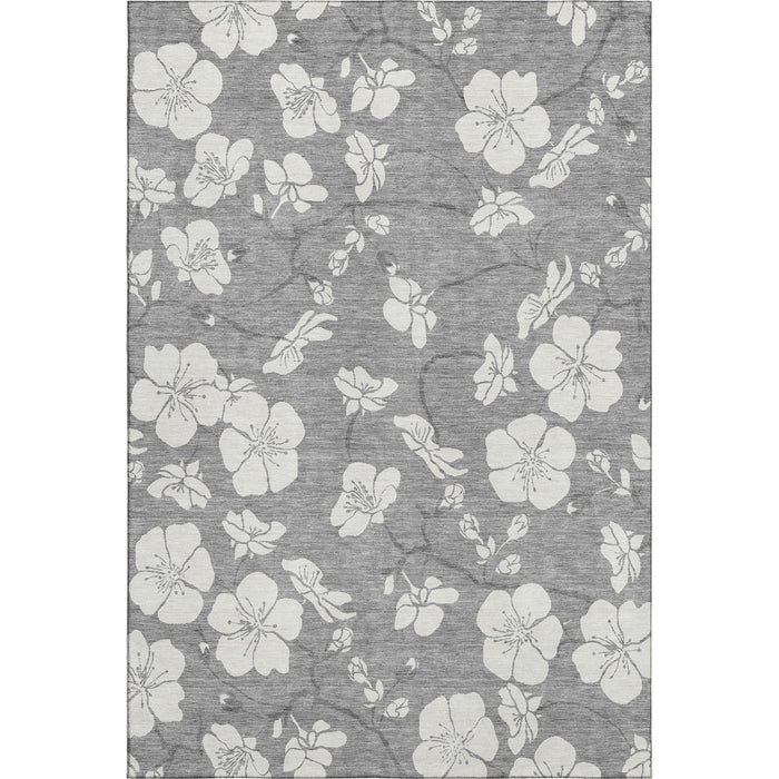 10' X 14' Floral Washable Area Rug With UV Protection (681041) - Gray / Ivory