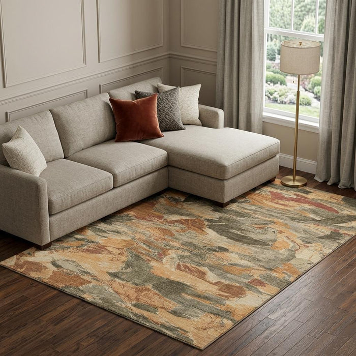 10' X 14' Abstract Washable Area Rug With UV Protection (693114) - Copper / Gray / Taupe