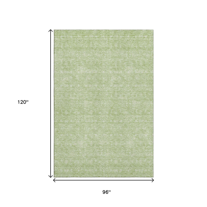 8' X 10' Floral Washable Area Rug With UV Protection (656865) - Artichoke Green / Ivory