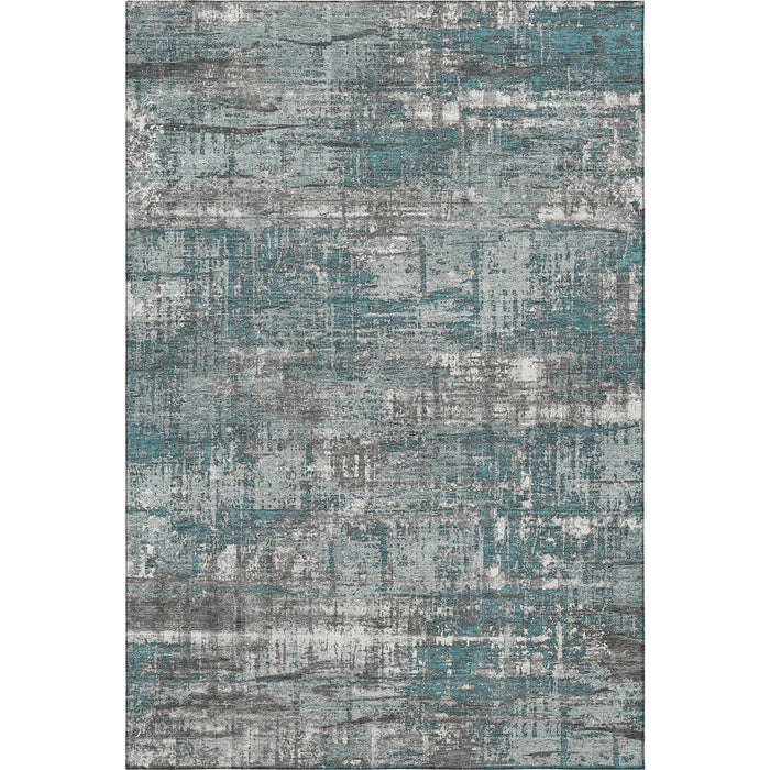 10' X 14' Geometric Washable Area Rug With UV Protection (709738) - Teal / Gray / Ivory
