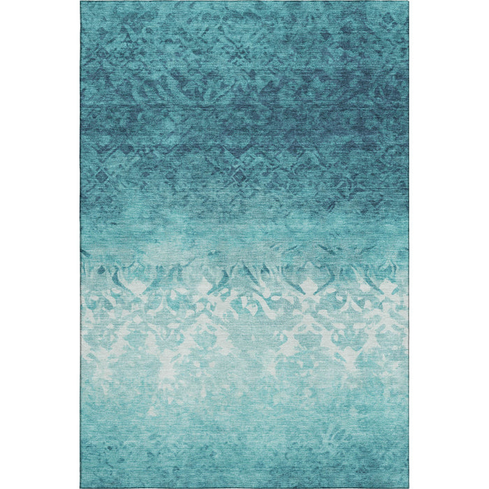 10' X 14' Damask Washable Area Rug With UV Protection (709450) - Teal / Ivory